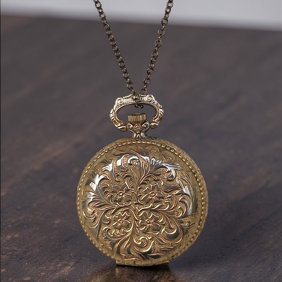 Vintage Jewelry - Vintage 12k GF Wolbrook France Pocket Watch Pendant Necklace